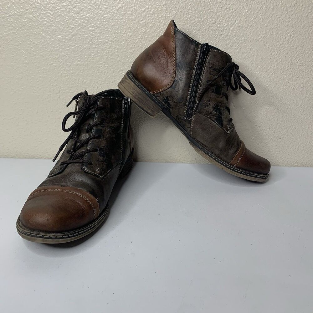 Remonte Boots Sz 38 US 7.5 Brown Metallic Zip Up Short Ankle Chukka Shoes